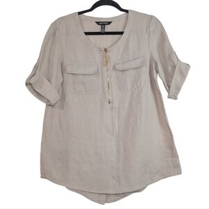 Ellen Tracy Linen Top with Zipper Detail(99)